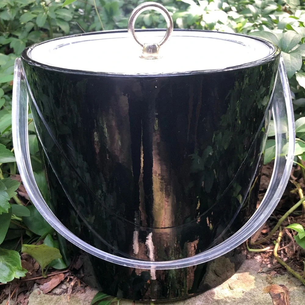 Vintage Georges Briard PATENT and LUCITE Ice Bucket. MCM 70’s shiny